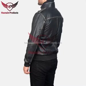 Chaqueta Bomber de Cuero Genuino Negro para Hombre, Cuello Alto, Epaulettes, Bolsillos con Cremallera, Piel de Oveja, Estilo Biker Desgastado, Abrigo de Invierno Personalizado - Product Image 4