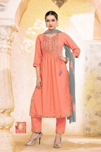 Collection de costumes élégants en lin de rayonne Bombay lourde brodés et nazaréens Dupatta de vêtements indiens et pakistanais - Product Image 6