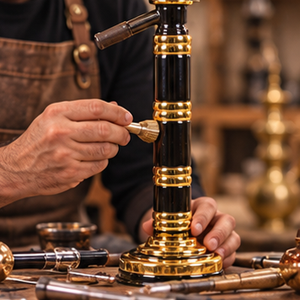 Chicha de table de luxe en laiton fini oxydé, modèle Missile |   Plateau pour missiles Farida |   Chicha avec tige en cuivre et tuyau lavable - Product Image 3