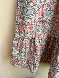 Minivestido Floral Halter bohemio con estampado de bloques a mano para mujer, vestido de verano de algodón 100% con decoración de borlas - Product Image 3