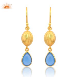 Pierre précieuse bleue en or et argent Sterling 14k, boucle d'oreille, pendentifs, styliste, vente en gros - Product Image 1