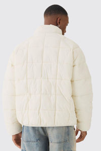 Manteau matelassé à col entonnoir en duvet écru coupe-vent personnalisé polyester hiver chaud extérieur veste à bulles pour hommes vente en ligne - Product Image 5