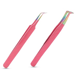 Pince à cils Outil de beauté Pince à cils greffée Pointe de couleur rose Multi Pointe en fibre d'acier inoxydable Pince à épiler individuelle - Product Image 1