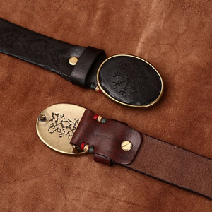 Cinturón de Cuero con Hebilla Lisa y Patrón Tallado de Estilo Vintage Original para Hombre, Cinturón de Cuero Vacuno Genuino - Product Image 3