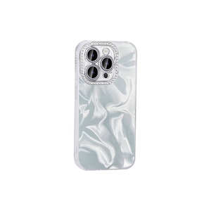 Étui de luxe ATA Esila en strass et diamants pour iPhone 15 Pro, coque en silicone antichoc avec airbag - Blanc - Product Image 2