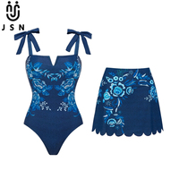 Maillot de bain une pièce personnalisé JSN 2026 pour femme, imprimé floral, avec robe de bain, sexy, col en V, dos nu, tenue de plage pour femmes