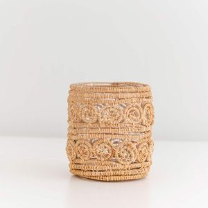 <b>Large</b> handcrafted rattan <b>candle</b> holder for <b>pillar</b> <b>candles</b> featuring eco-friendly design and traditional weaving patterns - Product Image 6