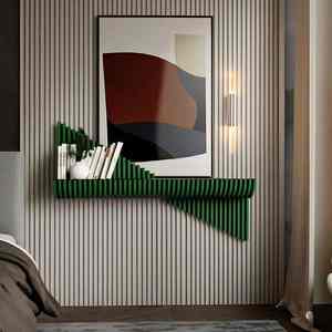 Estante flotante paramétrico montado en la pared de madera moderno diseño Art Deco personalizado único elegante cumpleaños hogar interiores artesanía - Product Image 5