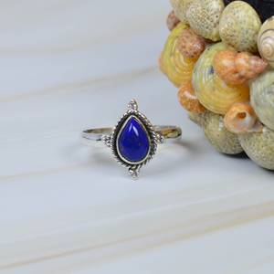 แหวนเงินแท้สำหรับผู้หญิงทำมือ925ทำด้วยมือคุณภาพสูงพร้อมหิน Lapis Lazuli ลูกแพร์ธรรมชาติเป็นหินหลักสำหรับงานแต่งงาน - Product Image 1