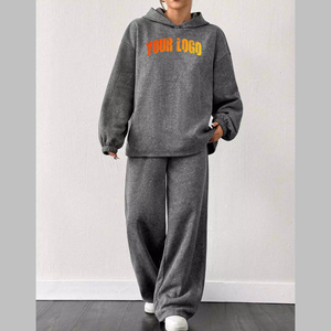 Ensemble survêtement décontracté pour femme en molleton long d'hiver, vêtements de rue, sweat-shirt et bas, deux pièces, tissu doux et chaud - Product Image 4