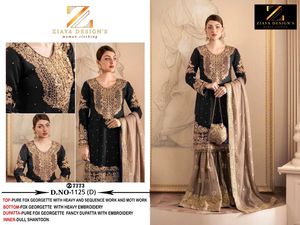 Royal Winter Ensemble Pure Fox Georgette Gharara Intricate Moti Sequence Embroidery Fancy Embroidered Dupatta Indian <b>Clothes</b> - Product Image 5