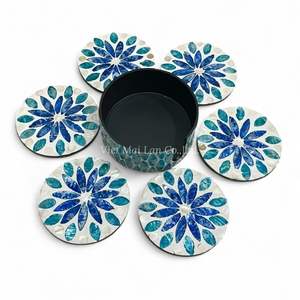 Decorative Bohemian Style Mother of Pearl Coaster Set with <b>Matching</b> Vietnam Storage <b>Box</b> for Organized Coaster Storage - Product Image 2