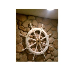 Decoración Náutica de madera artesanal rústica con ancla de rueda de barco y faro para casa junto al mar y estilo marino - Product Image 6