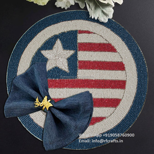 Mantel Individual Hecho a Mano para Mesa con Bandera Americana, Gran Oferta, Impermeable, Bohemio, Cuenta de Semilla, con Respaldo de Tela - Product Image 1