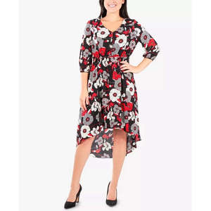 Abito Nero Stampato Asimmetrico da Donna NY Collection, Taglia Piccola, Stile Elegante, Logo Personalizzato, Traspirante, Naturale, 2 Pezzi per il Giorno - Product Image 1