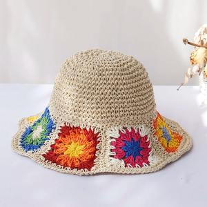 Sombrero de pescador de verano para mujer, visera vaquera con protección UV, gorra de paja Floral arcoíris para playa, protección solar óptima - Product Image 3