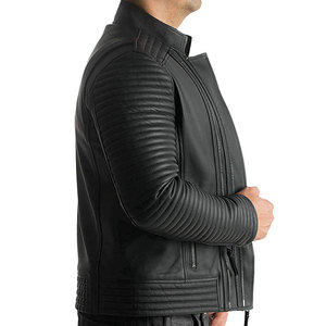 2024 hommes décontracté col montant fermeture éclair à manches longues veste en cuir véritable OEM Services toile tissu - Product Image 3