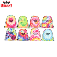 Haute qualité Logo personnalisé impression léger 16 pièces vibrant cravate-teinture sacs à cordon coloré Polyester fête faveur sacs à dos