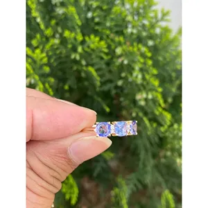 แหวนหมั้นทอง 14k ทำมือ ประดับเพชรแทนซาไนต์ทรงปรินเซสคัต หินธรรมชาติ ดีไซน์เรียบหรู เครื่องประดับชั้นดีสำหรับผู้ชาย - Product Image 2