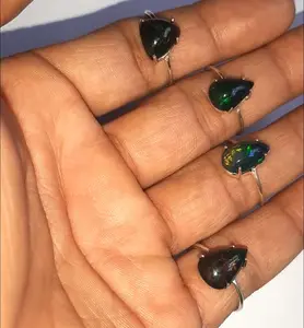 Đẹp chất lượng màu đen ethiopian Opal Gem prong thiết lập vòng bạc trang sức trong USA Kích thước 10-12 mét handmade Vòng trang sức Nhà cung cấp