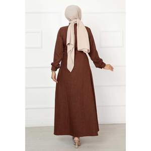 <b>Pearl</b> Detailed Shirt Collar <b>Dress</b> Brown - Product Image 3