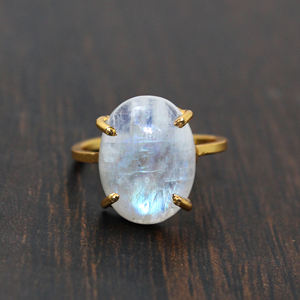 แหวนพลอยมูนสโตนสีรุ้งธรรมชาติทรงรีเครื่องประดับโบโฮชุบทองทำด้วยมือแหวนตั้งราศีเป็นต้นกำเนิดของ June - Product Image 1