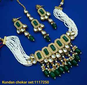 JOYERÍA DE COBRE TRADICIONAL Y DE MODA INDIA CONJUNTO DE JOYERÍA DE BODA NOVIA PARA MUJER CONJUNTO DE PENDIENTES Y COLLAR - Product Image 2