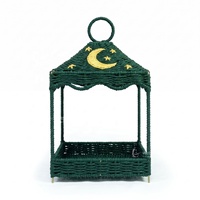 Lanterne tissée verte avec broderie de lune et d'étoiles, dôme de mosquée pour la décoration de la maison Viettimecraft