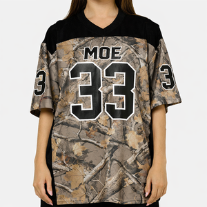 トレンドのオーバーサイズユニセックスアメリカンフットボールジャージ、迷彩柄半袖トップス、カスタムナンバーデザイン、OEMプライベートラベル、卸売 - Product Image 1