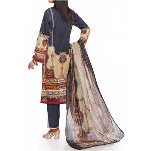Combinaison imprimée trois pièces cousues, prête à être portée dans la dernière Collection Eid avec le costume de pelouse dupata - Product Image 4