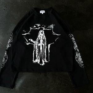 Impresión digital holgada de gran tamaño con hombros caídos de 30MOQ, algodón de peso pesado, manga larga, algodón, Waffle Boxy de alta calidad - Product Image 3