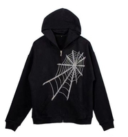 Sudadera con Capucha Negra para Hombre, con Cierre, Estampado de Telaraña, Corte Regular, Estilo Casual, 100% Algodón Tejido, para Otoño
