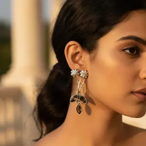 <b>925</b> <b>Silver</b> Smoky Quartz Crystal Flower <b>Earrings</b> for Women Perfect Gift Idea - Product Image 1