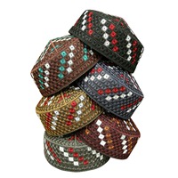 Topi Kufi Pria Bordir Tradisional Afghanistan Sindhi Premium Bahan Polyester Ringan untuk Sholat Muslim, Berbagai Ukuran