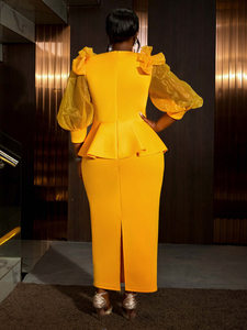 AM040939 Abito da Sera <span class=keywords><strong>Lungo</strong></span> <span class=keywords><strong>con</strong></span> Collo a O, Maniche a Lanterna in Tulle, Peplum e Cintura - Product Image 3