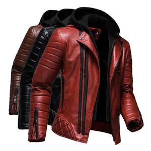 2025 Fashion Red <b>Jacket</b> <b>Men</b> '<b>s</b> PU Leather <b>Hooded</b> <b>Jacket</b> Personality Motorcycle <b>Jacket</b> Large Size Fashion <b>Men</b>' <b>S</b> Clothing - Product Image 2