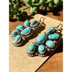 Kathleen Chavez Carico Lake Turquoise & Sterling Silver Drop <b>Earrings</b> <b>Post</b> Dangle Design - Product Image 3