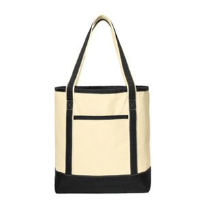 Solid Color Heavy <b>Canvas</b> <b>Large</b> Two-tone Tote <b>Bag</b> with Open Closure - Product Image 2