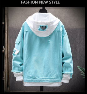 Primavera y otoño nueva tendencia de impresión Hip Hop Casual para hombre Jean conjuntos Denim Jean chaquetas manga completa estilo acanalado áspero - Product Image 6