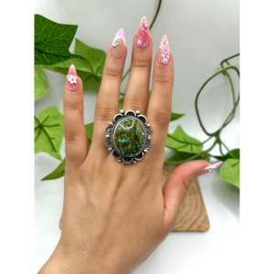 Fred Francis Highgrade Kingman Turquoise & Sterling Silver <b>Adjustable</b> <b>Ring</b> with Bezel Setting Gift - Product Image 5