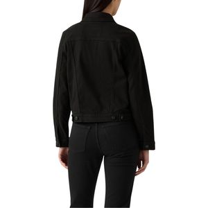 Veste en jean noire à coupe classique pour femme avec détails boutonnés et finition délavée - Vêtement d'extérieur décontracté et élégant pour toutes les saisons - Product Image 3