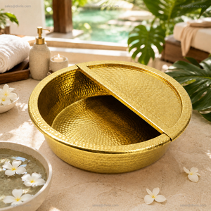 Fauteuil de pédicure rond en cuivre martelé avec couvercle, massage manuel et drainage sans tuyau pour salon et spa, repose-pieds de luxe - Product Image 5