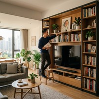 Meuble TV mural moderne et minimaliste en bois massif, unité de divertissement modulaire pour salon et salle de sport, mobilier sur mesure