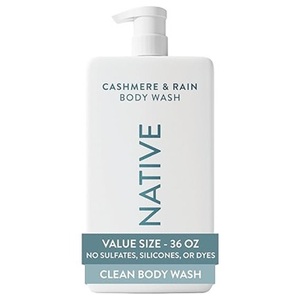 Gel de ducha Native Body Wash para mujeres y hombres, Cashmere & Rain, botella con dosificador de 36 oz, sin sulfatos y suave para todo tipo de piel. - Product Image 1