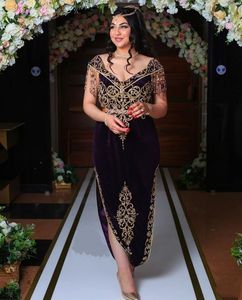 BELLE BRODERIE SUR ÉLÉGANT ROBE KARAKOU EN VELOURS VIOLET AVEC PERLES DE VERRE EN CRISTAL, PIERRE, PERLES, DABKA WORK @ 2024 - Product Image 1