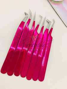 Pince à épiler professionnelle pour extension de cils en acier inoxydable rose vif avec logo personnalisé nouvelle pince à épiler à pointe pointue - Product Image 2