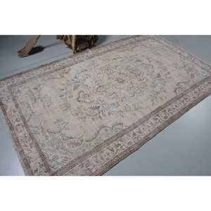 Alfombra turca Vintage de área grande de 5,2x8,5 pies, patrón de retazos marrón Beige, Material de lana, respaldo de látex, estilo Tabriz para adolescentes - Product Image 2