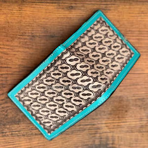 New Trending Hand Tooled Leather Men's <b>Wallets</b> Long Zipper Turquoise <b>Wallets</b> Credit <b>Card</b> <b>Holder</b> Genuine Leather Cow Boy <b>Wallets</b> - Product Image 3