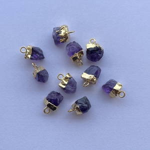 Natural <b>Amethyst</b> Rough Stone Connector <b>Pendant</b> in 925 Sterling Silver with Gold Electroplating Raw Stone Trending Jewelry 2025 - Product Image 1