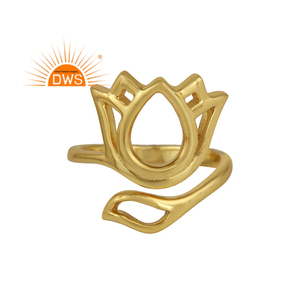 Anillo de diseño de loto chapado en oro de 18 quilates de plata de ley más vendido, joyería fina Demi para mujer, regalo para ella - Product Image 1